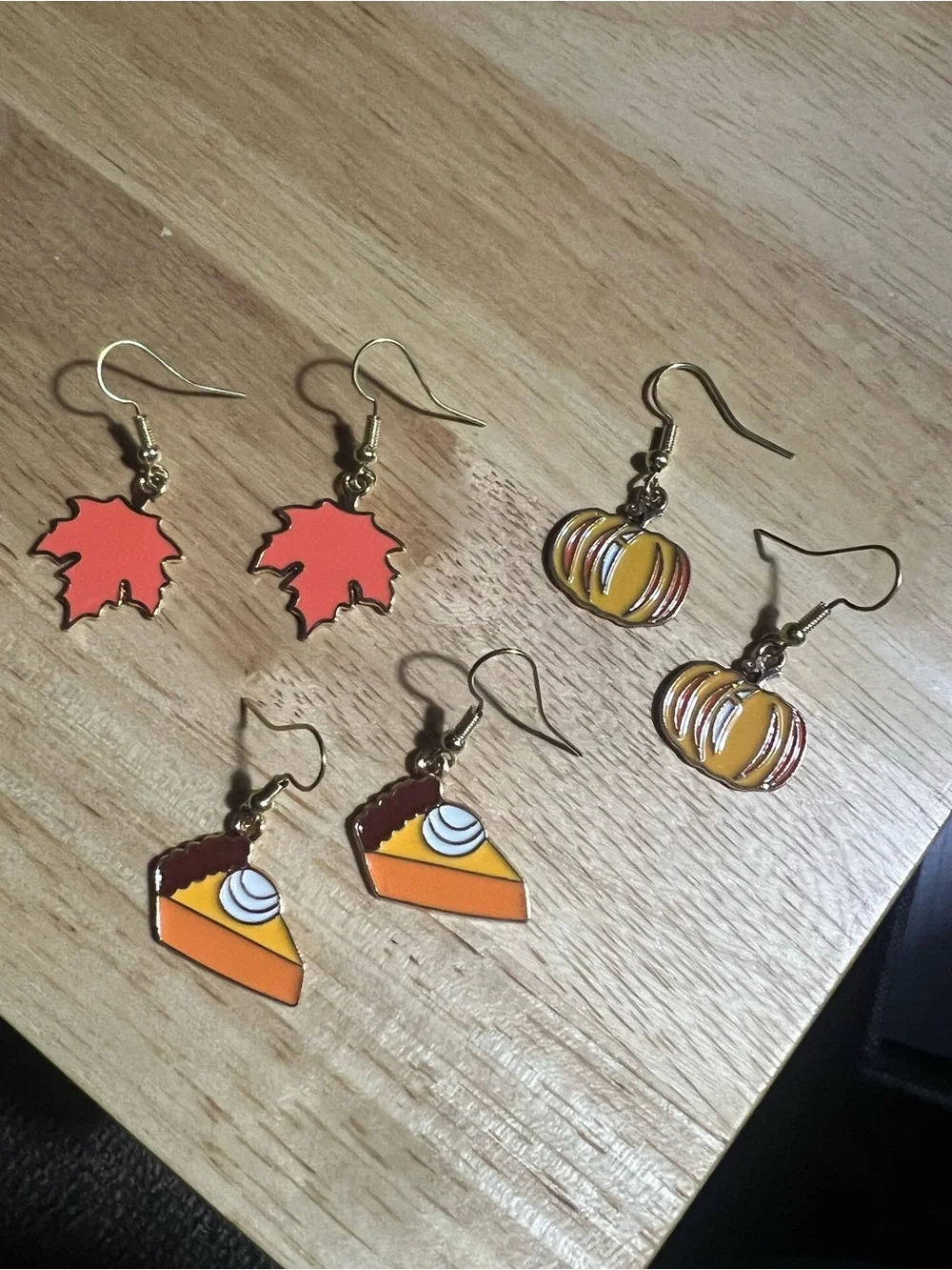 Autumn Pumpkin, Leaf & Pie Kids Earrings Set - Orange E118